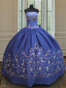 Royal Blue Lace Up 15th Birthday Dress Embroidery Sleeveless Floor Length