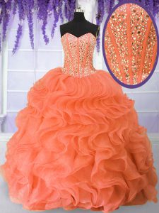 Simple Sleeveless Lace Up Floor Length Beading and Ruffles Sweet 16 Dress