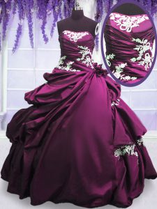 Fine Purple Strapless Lace Up Appliques and Pick Ups Quinceanera Dresses Sleeveless