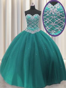 Eye-catching Teal Lace Up Quince Ball Gowns Beading and Sequins Sleeveless Floor Length