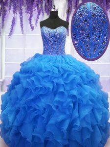Sweetheart Sleeveless Lace Up Sweet 16 Quinceanera Dress Royal Blue Organza