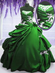 Fashion Sleeveless Taffeta Floor Length Lace Up Quinceanera Gowns in with Appliques and Pick Ups