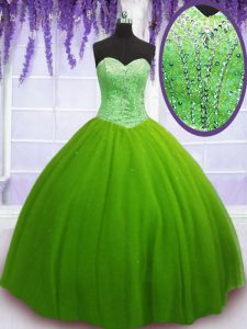 Clearance Tulle Lace Up Sweet 16 Dress Sleeveless Floor Length Beading