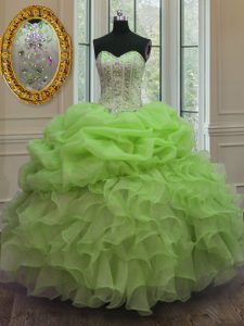 Vintage Organza Sweetheart Sleeveless Lace Up Beading and Pick Ups Quinceanera Gowns in