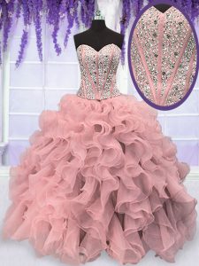 Modern Sleeveless Beading and Ruffles Lace Up 15 Quinceanera Dress