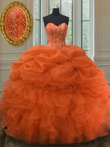 Deluxe Sleeveless Lace Up Floor Length Beading and Ruffles and Pick Ups 15 Quinceanera Dress