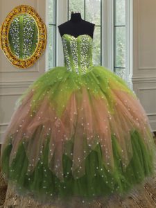 Enchanting Multi-color Sweet 16 Dresses Military Ball and Sweet 16 and Quinceanera with Beading and Ruffles and Sequins Sweetheart Sleeveless Lace Up