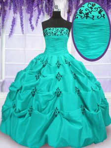 Mermaid Aqua Blue Sleeveless Embroidery and Pick Ups Floor Length Quinceanera Dress