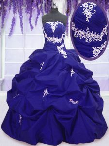 Nice Pick Ups Strapless Sleeveless Lace Up Ball Gown Prom Dress Royal Blue Taffeta