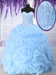 Top Selling Sweetheart Sleeveless Lace Up Sweet 16 Dresses Light Blue Organza