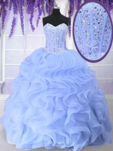 Top Selling Floor Length Lace Up Sweet 16 Quinceanera Dress Light Blue for Military Ball and Sweet 16 and Quinceanera with Beading and Ruffles