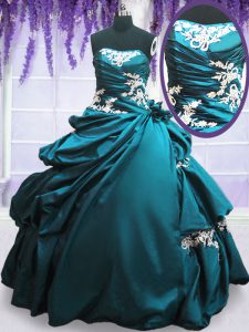Simple Teal Lace Up Sweet 16 Quinceanera Dress Appliques and Pick Ups Sleeveless Floor Length