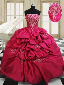 Top Selling Pick Ups Floor Length Hot Pink 15th Birthday Dress Strapless Sleeveless Lace Up