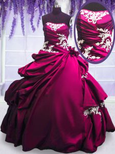 Exquisite Pick Ups Floor Length Fuchsia 15 Quinceanera Dress Strapless Sleeveless Lace Up