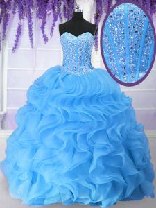 Fabulous Sweetheart Sleeveless Lace Up Sweet 16 Quinceanera Dress Baby Blue Organza