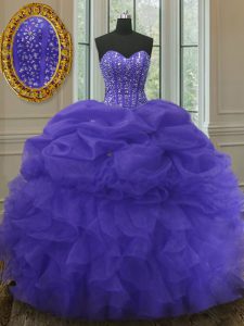 Pick Ups Ball Gowns Quinceanera Gown Purple Sweetheart Organza Sleeveless Floor Length Lace Up