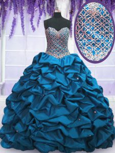 Sexy Beading and Sequins and Pick Ups Vestidos de Quinceanera Blue Lace Up Sleeveless Floor Length
