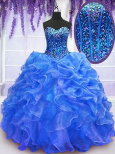 Hot Selling Floor Length Ball Gowns Sleeveless Blue Sweet 16 Quinceanera Dress Lace Up