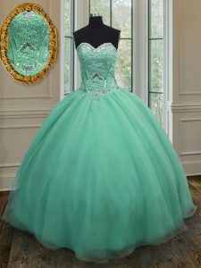 Stunning Sweetheart Sleeveless Lace Up Sweet 16 Quinceanera Dress Apple Green Organza