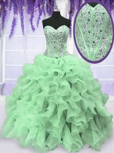 Graceful Floor Length Apple Green Quinceanera Dresses Sweetheart Sleeveless Lace Up