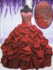 Sophisticated Taffeta Sleeveless Floor Length 15th Birthday Dress and Beading and Pick Ups