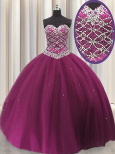 Customized Sleeveless Lace Up Floor Length Beading and Sequins Sweet 16 Dress