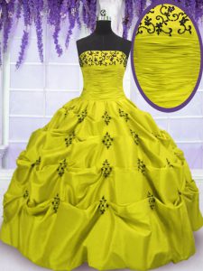 Beautiful Embroidery and Ruffled Layers Quinceanera Gowns Olive Green Lace Up Sleeveless Floor Length
