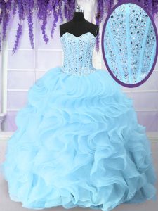 High End Blue Quinceanera Gowns Military Ball and Sweet 16 and Quinceanera with Beading and Ruffles Sweetheart Sleeveless Lace Up