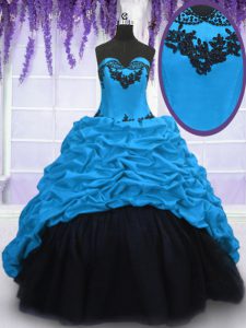 High End Taffeta Sleeveless With Train Sweet 16 Quinceanera Dress Sweep Train and Appliques and Pick Ups