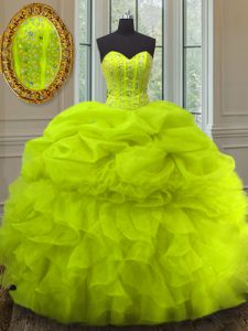 Latest Pick Ups Sweetheart Sleeveless Lace Up Sweet 16 Quinceanera Dress Yellow Green Organza