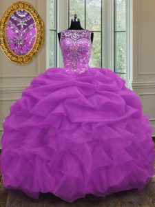 Top Selling Scoop Sleeveless Beading and Pick Ups Lace Up Quince Ball Gowns