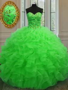 Colorful Organza Lace Up Sweetheart Sleeveless Floor Length 15th Birthday Dress Beading and Ruffles