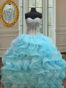 Sweetheart Sleeveless Lace Up 15 Quinceanera Dress Baby Blue Organza