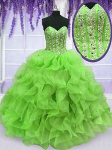 Cute 15 Quinceanera Dress Military Ball and Sweet 16 and Quinceanera with Ruffles and Sequins Sweetheart Sleeveless Lace Up