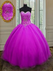Most Popular Purple Lace Up Sweet 16 Dress Beading Sleeveless Floor Length