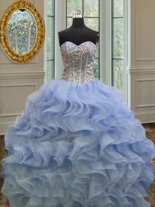 Lavender Sleeveless Beading and Ruffles Floor Length Quinceanera Gown