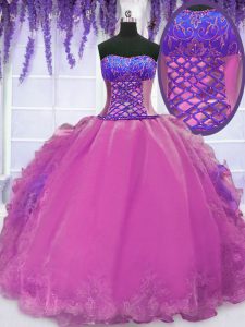 Best Selling Strapless Sleeveless Lace Up Sweet 16 Quinceanera Dress Lilac Organza