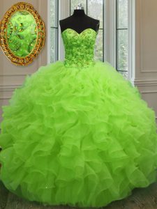 New Arrival Yellow Green Sweetheart Lace Up Beading and Ruffles 15th Birthday Dress Sleeveless