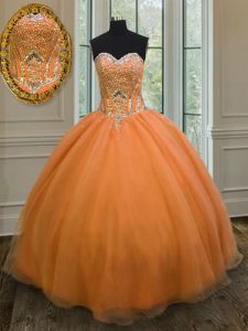 Orange Sweetheart Lace Up Beading Sweet 16 Dress Sleeveless