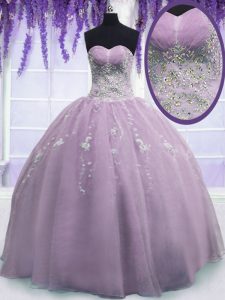 Dynamic Ball Gowns 15th Birthday Dress Lilac Sweetheart Organza Sleeveless Floor Length Zipper