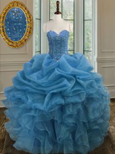 Floor Length Ball Gowns Sleeveless Blue Sweet 16 Dress Lace Up
