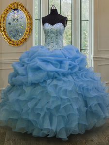 Blue Sweetheart Lace Up Beading and Pick Ups 15th Birthday Dress Sleeveless