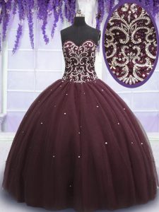 Beading and Appliques 15 Quinceanera Dress Dark Purple Lace Up Sleeveless Floor Length