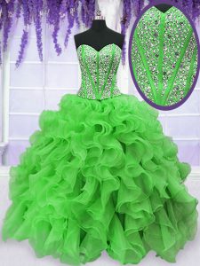 Admirable Sleeveless Lace Up Floor Length Beading and Ruffles Ball Gown Prom Dress