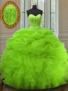 Simple Sleeveless Floor Length Beading and Ruffles and Pick Ups Lace Up Quinceanera Dresses