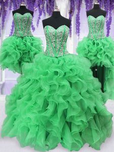 Classical Four Piece Sleeveless Lace Up Floor Length Beading and Ruffles Sweet 16 Dresses
