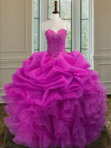 Fashionable Sleeveless Lace Up Floor Length Beading and Ruffles Sweet 16 Dress