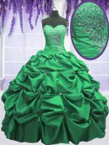 Pick Ups Floor Length Ball Gowns Sleeveless Green Quinceanera Dresses Lace Up