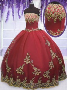 Custom Made Coral Red Zipper Quinceanera Gowns Appliques Sleeveless Floor Length