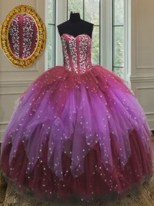 Wonderful Sequins Floor Length Multi-color Quinceanera Gowns Sweetheart Sleeveless Lace Up